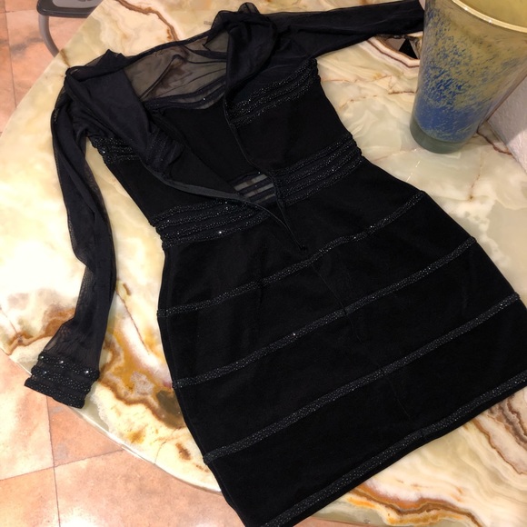 TADASHI black sheer long sleeve dress size L - Picture 3 of 6